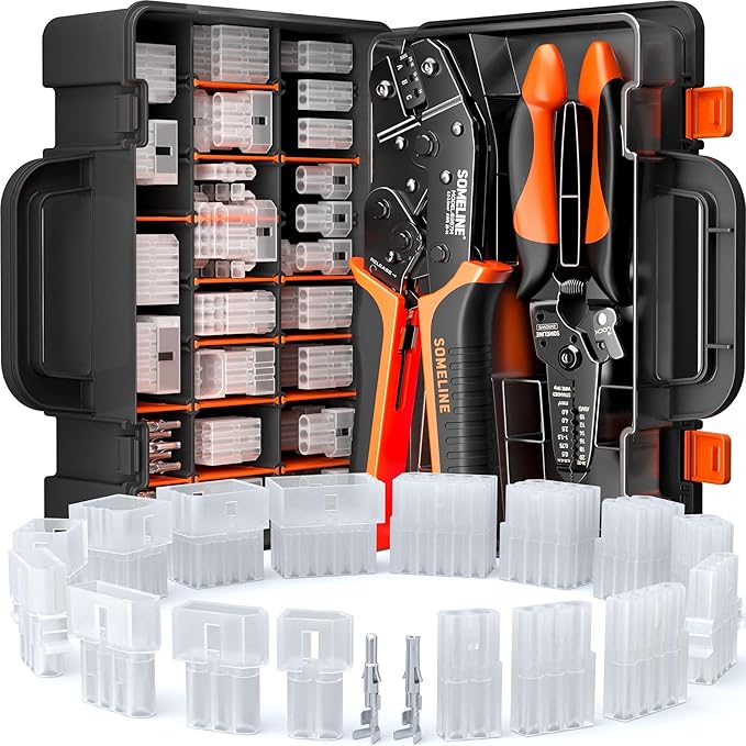 SOMELINE Standard .093" (2.36mm) Connector Crimping Tool Kit, 5.03mm Pitch Pin & Socket Housing (2-15 Pin), 20-14 AWG Terminals, Compatible with Molex .093 for Vintage Arcade, Pinball & PSU Repair