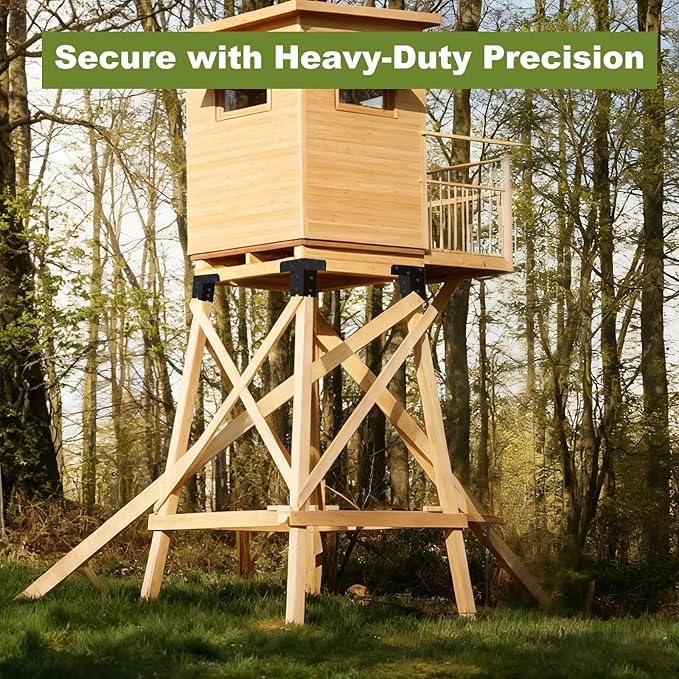Deer Stand Brackets 4x4 Deer Blind Bracket - 4Pcs Outdoor Elevator Brackets Compound Angle Platform Bracket for Hunting Blinds, Tree Houses, Shooting Shack, Observation Decks, Tower Stands