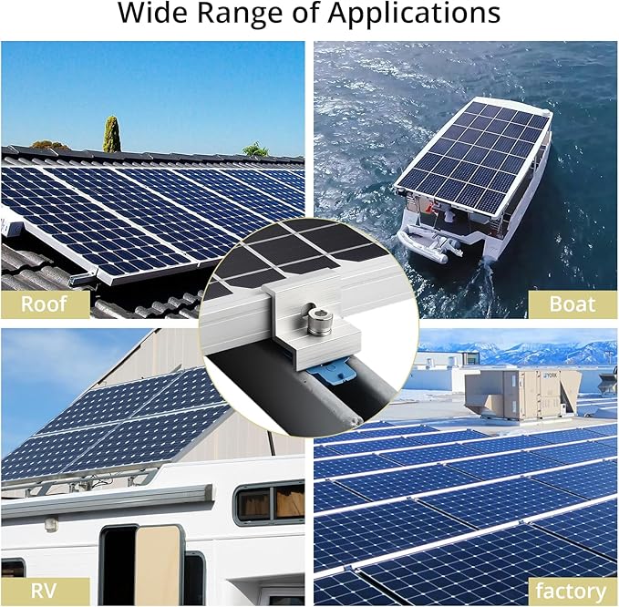Anbte 10pcs Solar Panel End Clamp for Standard Unistrut, Aluminum 30mm/35mm Solar Panel Brackets with Nuts Bolts, Solar Panel Mounting Kit for Metal Roof, Tin Roof, Flat Roof, Sheet Roof, Silver