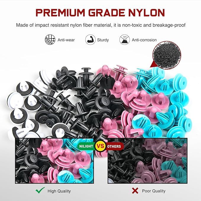 Nilight 935Pcs Car Push Retainer Clips with Fasteners Assortment -26 Most Popular Sizes Nylon Bumper Fender Rivets with 10 Cable Ties and Fasteners Remover for GM Ford Toyota Honda Chrysler