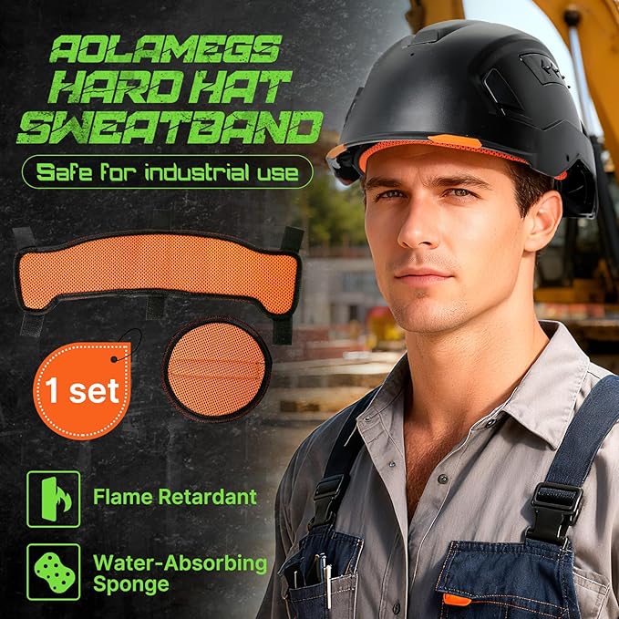 Aolamegs Hard Hat Sweatband and Top Pad - 1 Set Washable Hard Hat Sweat Bands with Helmet Padding,3-Layer Fabri Hardhats Sweat Liner Replacement,Hardhat Accessories for Welding/Construction Helmet