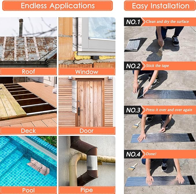 BXI Flashing Roll Tape Membrane, 2 inches X 32 Feet Thick Waterproof Patch Seal Tape, Self-Adhesive SBS Modified Rubberized Asphalt, Deck Seam Joist Leak Sealant for Roof Window Gutter Repair Outdoor
