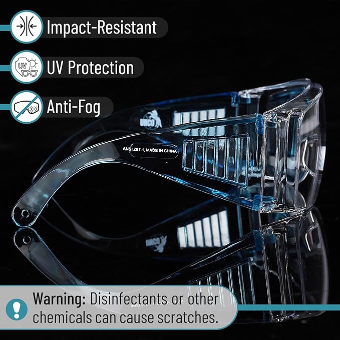 UNCO- Safety Goggles Over Glasses, Protective Goggles, Anti Fog, Work, Safety Glasses Over