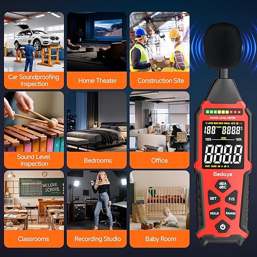 Power Supply Available Decibel Meter, Gedaye Sound Level Meter, A/C Weighted SPL Meter, Noise Measure Device 30-130dB, Noise Detector Sound Monitor Decibel Reader Classroom Factory Noisy Neighbor