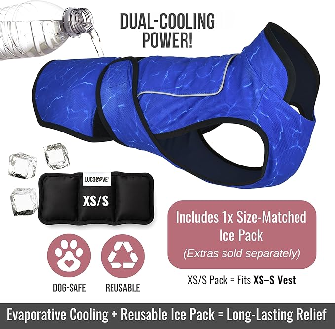 Dog Cooling Vest with Ice Pack – 2-Layer Evaporative Cooling Jacket with High Collar, UV Protection & Size-Matched Ice Pack – Cooling Vest for Dogs for Hot Weather (Blue Aqua, Small)