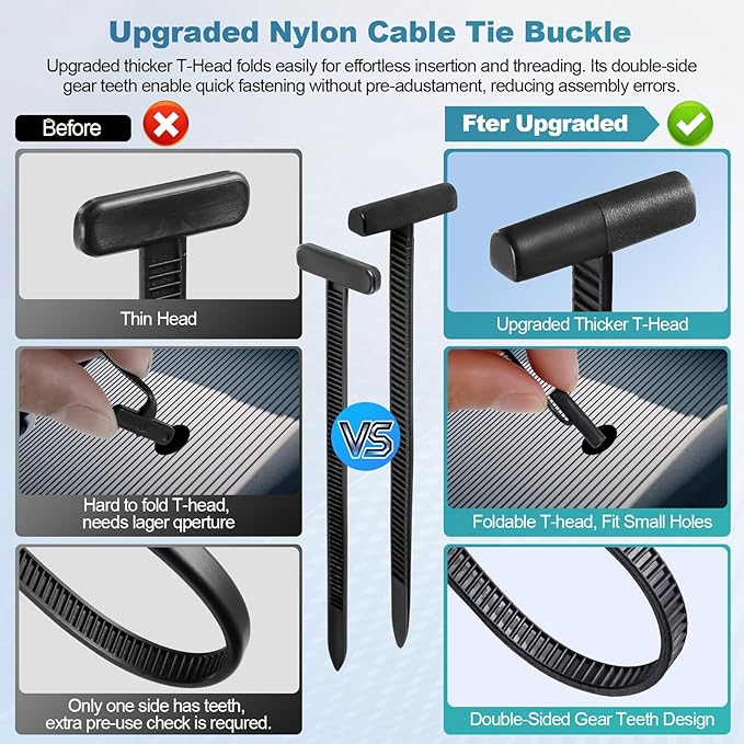2nd Generation Nylon Universal Cable Ties Buckle(100 pcs) – Heavy Duty Self-Locking Zip Ties with Pin & Button, UV-Resistant Fasteners for Auto Repair