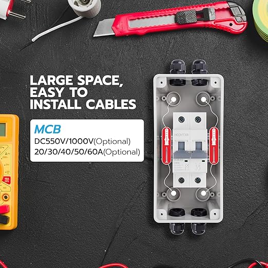 50 Amp Disconnect Box with Breaker,Solar Panel Disconnect Switch 1000 VDC,IP65 Breaker Box for Solar PV Homes