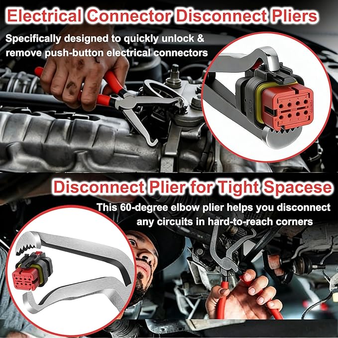 5 Pcs Automotive Electrical Disconnect Pliers Set, Professional Electrical Connector Removal Tool and Hose Clamp Pliers, Electrical Plug Connector Separator Tool for Cars, Trucks, SUVs
