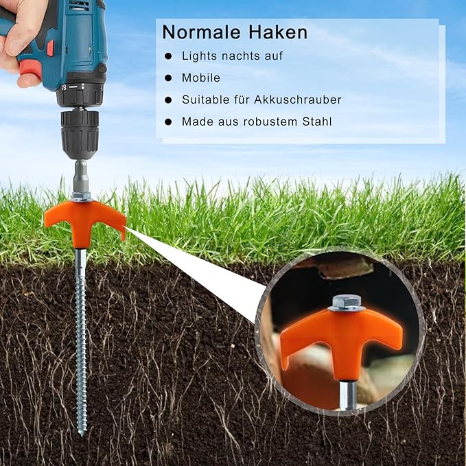 8-Pack Heavy Duty Screw-in Tent Stakes with Drill Adapter – 8 Inch Ground Anchors for Camping, Canopy, Gazebo, Awnings & Outdoor Accessories