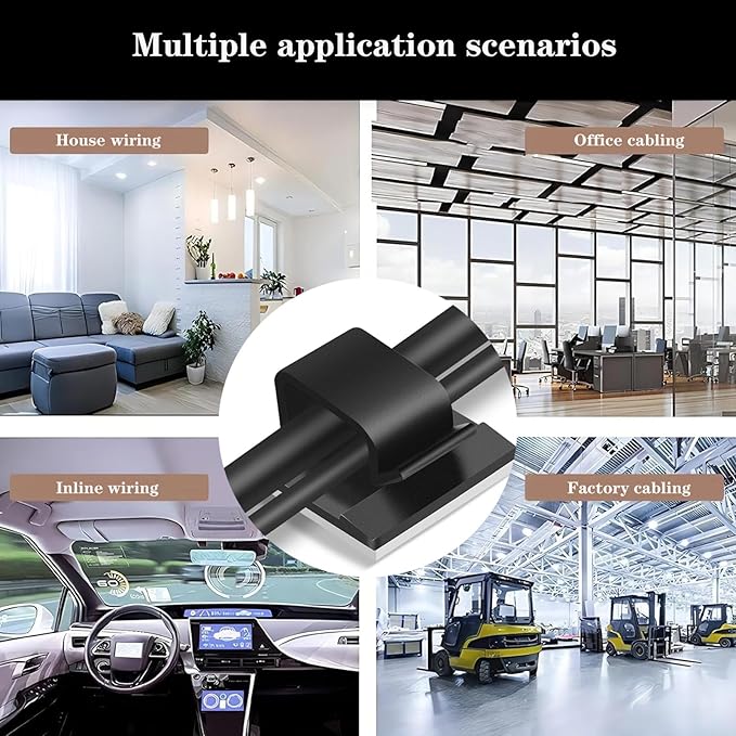 Adhesive Cable Management Wire Clips 100 Pcs,Wires Clips Holders for Cords on wall,Outdoor Cable Clips,Suitable for Under Tables,Cars,Walls