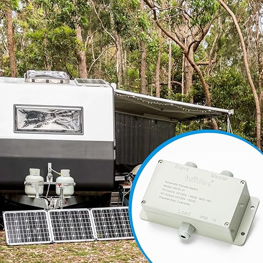 Automatic Transfer Switch, Briidea 120 VAC 16 AMP ATS Auto Transfer Switch for Inverter and Main Powers, Suitable for Use in Boats, RVs, Solar Power Systems, Motorhomes