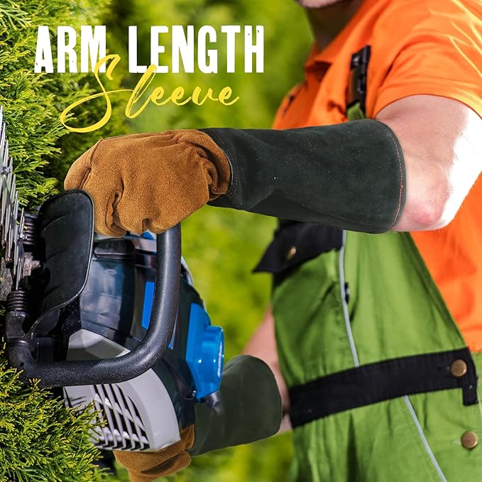 HANDLANDY Leather Gardening Gloves for Men & Women, Rose Pruning Thorn Proof Garden Glove, Long Sleeve Gauntlet Gloves (Caramel Brown, Medium)