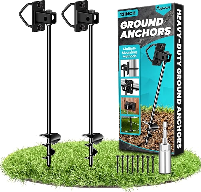 Ground Anchors Screw in, Multi-Purpose Trampoline Stakes Heavy Duty, 3" Wider Spiral Mobile Home Anchors Hurricane Earth Anchor for Trampoline, Storage Shed, Swing Sets, Carports