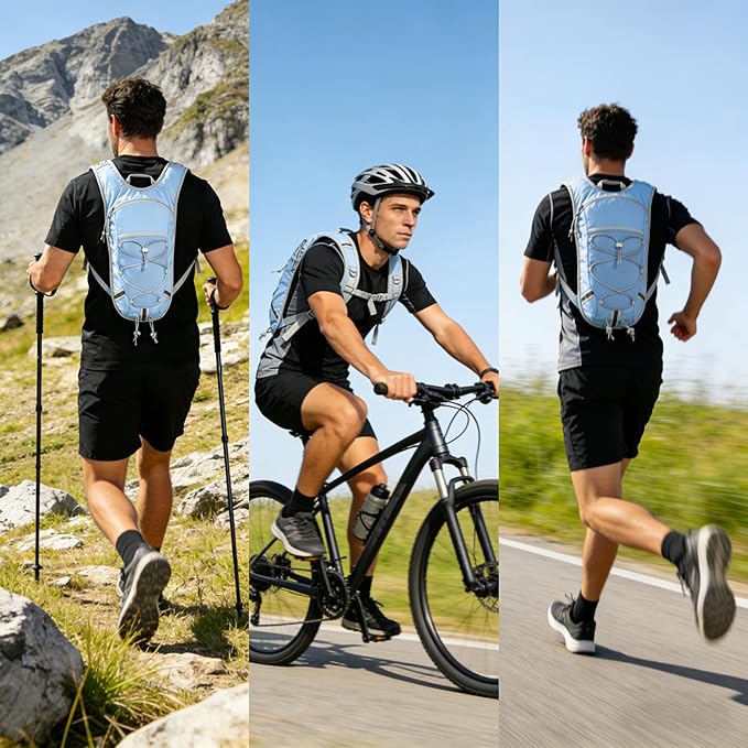 Lightweight Hydration Backpack 2L Water Bladder Pack for Running, Cycling, Hiking – Anti-Theft Water Backpack with Phone Holder, Trekking Pole Holder & Reflective Strips for Men & Women