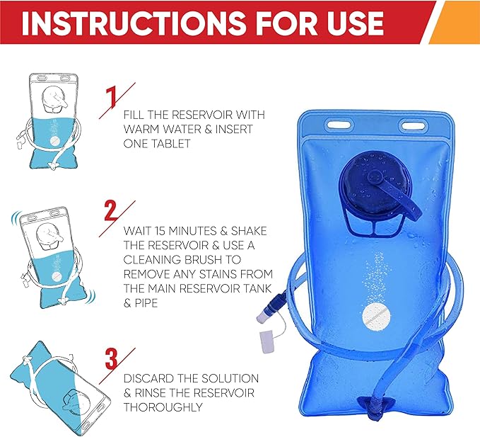 Hydration Backpack Cleaning Tablets - (90 Tablets) Great for Reservoir Pack or Hydration Bladder, Individually Packed, Quickly Removes Stubborn Stains & Odors (3)