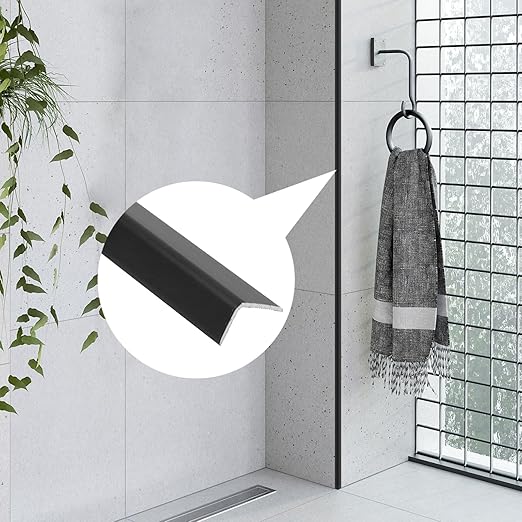LC LICTOP Aluminum Angle Stock, Metal Corner Guards, Peel and Stick L Shaped Wall Door Frame, Cabinet Protectors Edge Trim Molding, 13.9in L x 0.4in-0.6in W x 0.07in T, 4Pcs Black