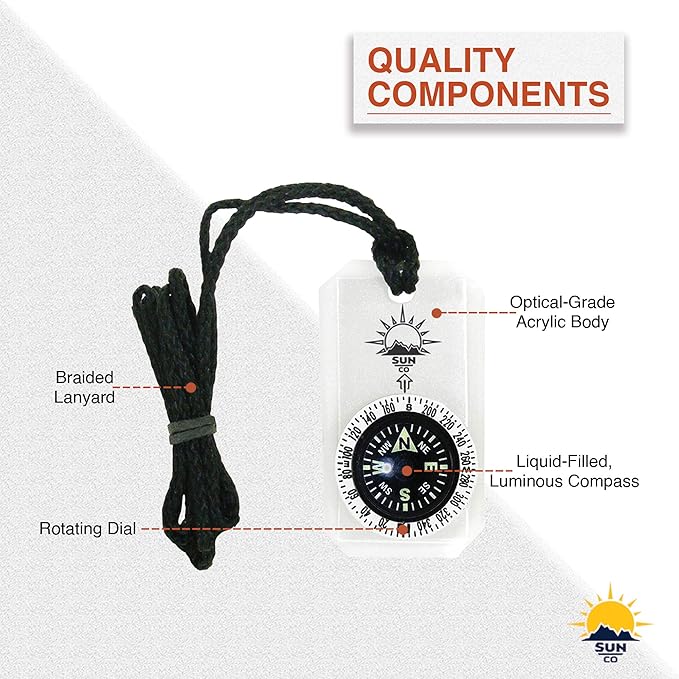 Sun Company MiniComp II - Mini Orienteering Compass With Rotating Bezel| Easy-to-Read Zipperpull Compass for Jacket, Parka, or Pack