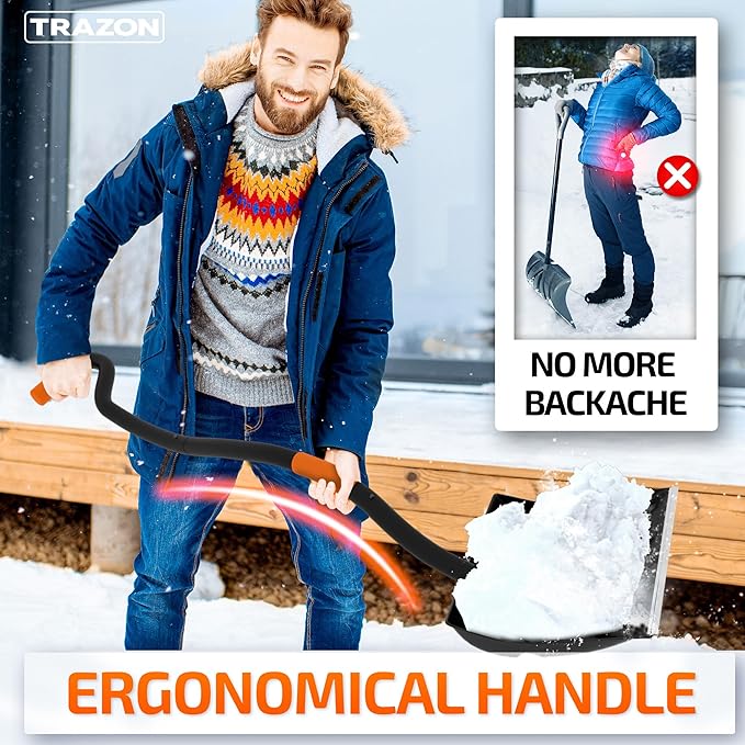 Snow Shovel Heavy Duty for Driveway with Ergonomic Handle to Use Without Backpain for Home Garage Car - Snow Shovel with 18 Inch Blade Large Capacity and 58 Inch Long Ergonomic Handle (Black)