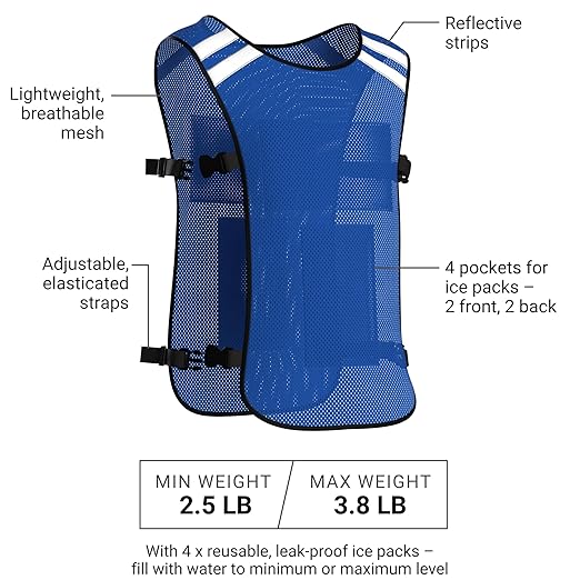 Cooling Vest for Men & Women - Adjustable Lightweight Ice Vest, S-XXL, Includes 8 Ice Packs, Ideal for Motorcycle, MS, Mascots & Outdoor Stay Cool Activities