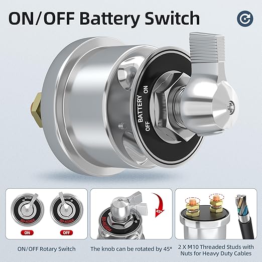 Joinfworld 12V Battery Disconnect Switch with Side Post Mounting Bracket, 200A High Current Battery Cut Off Switch Heavy Duty 48V Master Switch for Car Boat RV ATV UTV Vehicles