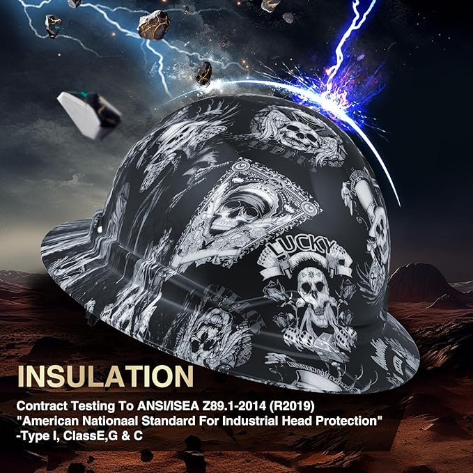 Full Brim Hard Hats ANSI/ISEA Z89.1 Type I Class E Certified 6-Point Suspension Lightweight Adjustable Safety Helmet for Construction Industrial