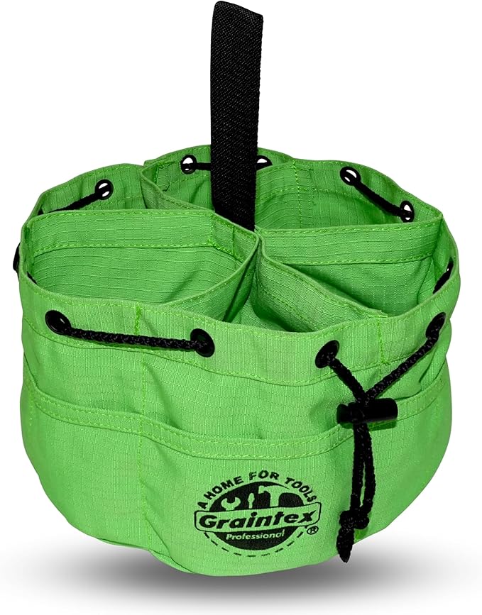 Graintex 18 Pockets Grab Bag Rip-stop Canvas Drawstring Closure, Small Part Organizer Pouch, Small Tools, Screws, Parts, Parachute Tool Bag for Efficient Storage - Lime Green