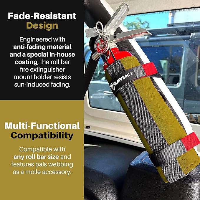 Bartact - 2.5 lb Roll Bar Fire Extinguisher Mount for Vehicle Holder, Adjustable Fire Extinguisher Holder Mount, US Made Universal Vehicle Fire Extinguisher Holder Fits All Roll Bars (Coyote)