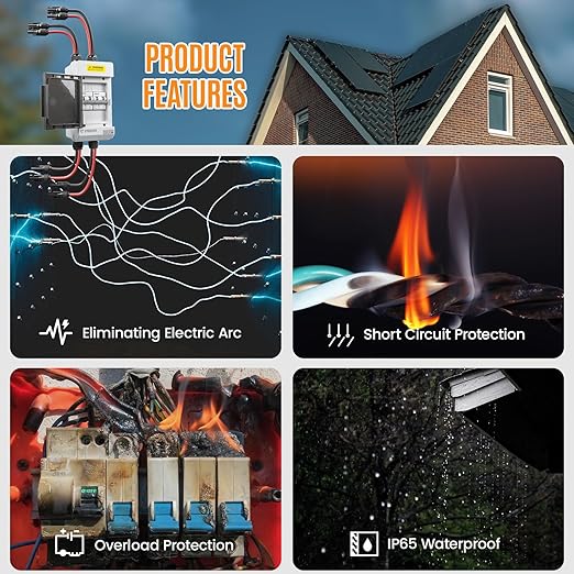Solar Panels Disconnect Switch 30A 1000VDC PV Shut Off Switch 2 String Circuit Breaker Box IP66 Waterproof UV-Proof