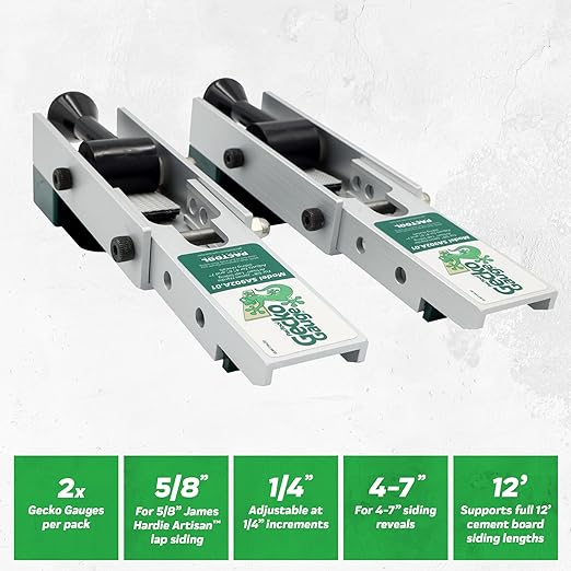 PacTool SA902A01 Artisan Gecko Gauge Siding Mounting Kit - For Use with 5/8-Inch Fiber Cement Siding, James Hardie's Updated HZ5 Series - Lap Siding Gauge - Essential Siding Tools