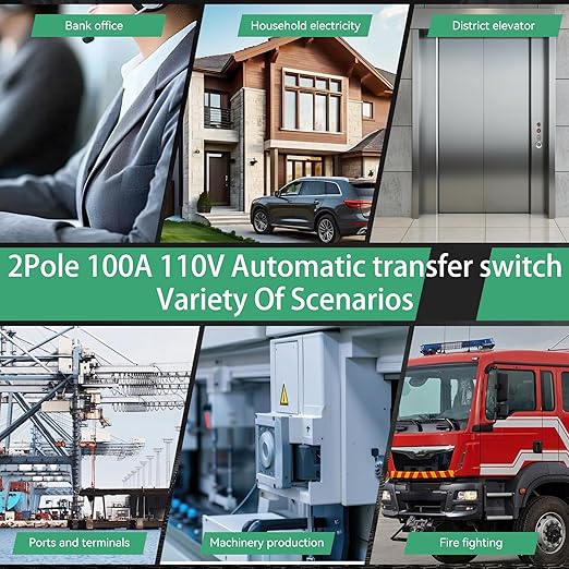 100amp AC110V Automatic Transfer Switch with LED Display, 50/60Hz 2P ATS Auto Dual Power Outdoor Changeover Switch for Home Generator,L1 Priority Din Rail Mount CE Certified Selector Transfer Switches