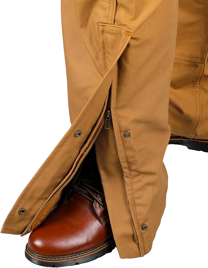 BOCOMAL Men's FR Bib Overalls Duck Canvas Leg Zipper Fire Resistant/Flame Resistant Workwear Relaxed Fit Unlined