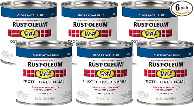 Rust-Oleum 7727730-6PK Stops Rust Brush On Paint, Half Pint, Gloss Royal Blue, (Pack of 6)