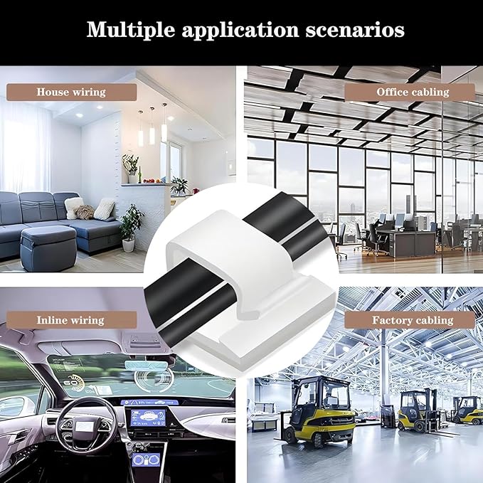 Cable Clips，100PCS Electrical Cord Management Adhesive Cable Wire Clip Wire Clips wall，Used for Cars, Offices, and Homes Cable Clips Cord Organizer (White)