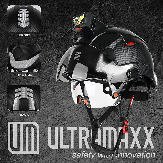 Safety Helmet Hard Hat with Detachable Headlamp Light and Visor Construction Hardhats for Men ANSI/ISEA Z89.1 Certified