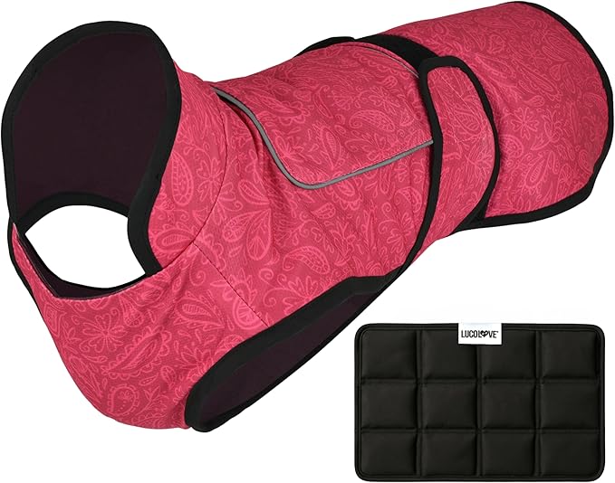 Dog Cooling Vest with Ice Pack – 2-Layer Evaporative Cooling Jacket with High Collar, UV Protection & Size-Matched Ice Pack – Cooling Vest for Dogs for Hot Weather (Pink Floral, Large)