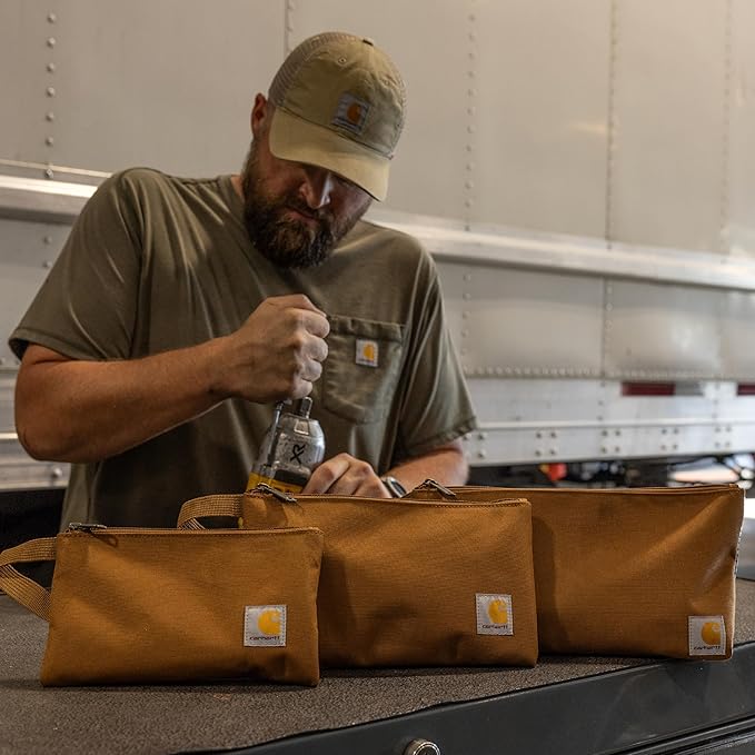 Carhartt Utility Zipper Pouch Set, Durable Water Repellent Organizers Sold in Sets of Three, Carhartt Brown/Black/Gravel