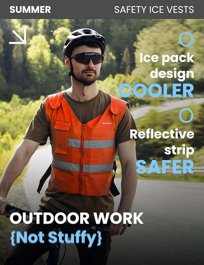 HENNCHEE Cooling Safety Vest for Men & Women, 12PCS Ice Packs, Body Cool Clothing for Hot Weather Outside Workers