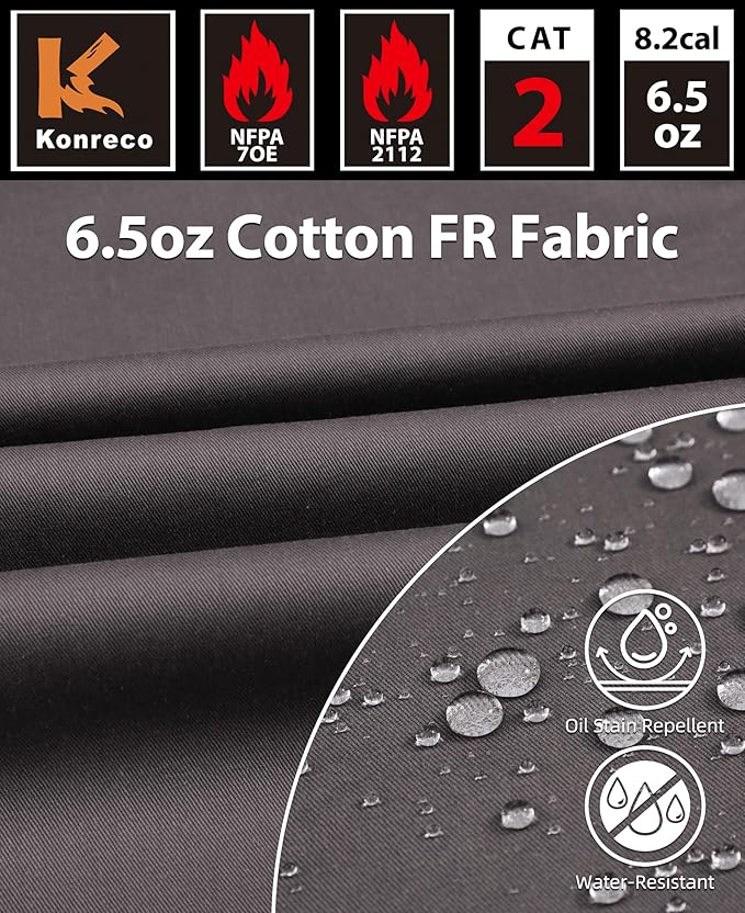 KONRECO FR Shirts for Men Fire Resistant Button Down Work Shirt 100% Cotton 6.5oz Lightweight Welding Shirts