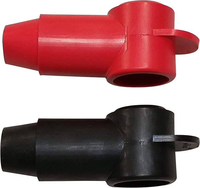(Red & Black) 3/8" Stud Terminal Cover - Electrical Battery Connection Insulator (2 Pack)