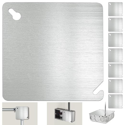8PCS Metal Electrical Box Cover Plate, 4 Inch Junction Box Covers, 4" Square Flat Blank Electric Box Cover, 4x4 Square Blank Cover for Electrical Box, Galvanized Steel Metal Junction Box Cover
