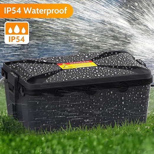Wowbox Medium Outdoor Electrical Box Waterproof (12.6 x 8.5 x 5.2inch), Black Weatherproof Extension Cord Box w/6 Cable Entry, IP54 Waterproof Outdoor Outlet Covers for Power Strip, Plug