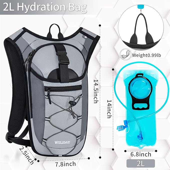 Hydration Backpack with Leak Proof Water Bladder, Lightweight Hydro Water Daypack for Rave, Cycling, Running, Hiking, Climbing