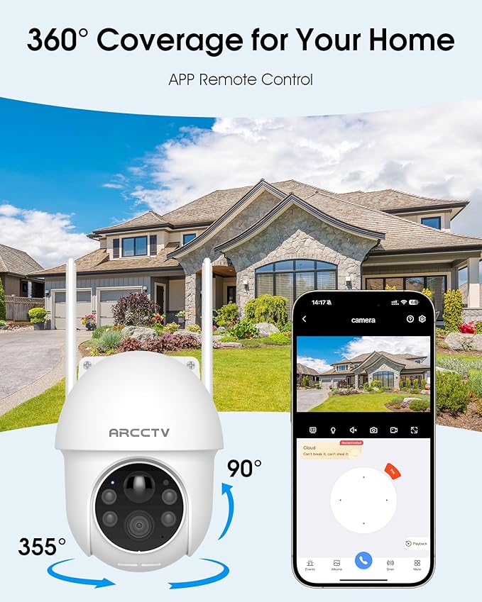 Solar Security Cameras Wireless Outdoor, 4MP 360° View Battery Powered Outdoor Camera, Night Vision with Spotlight, 2-Way Audio, PIR Motion Sensor, 2.4G/5G Dual Band WiFi (2 Pack)