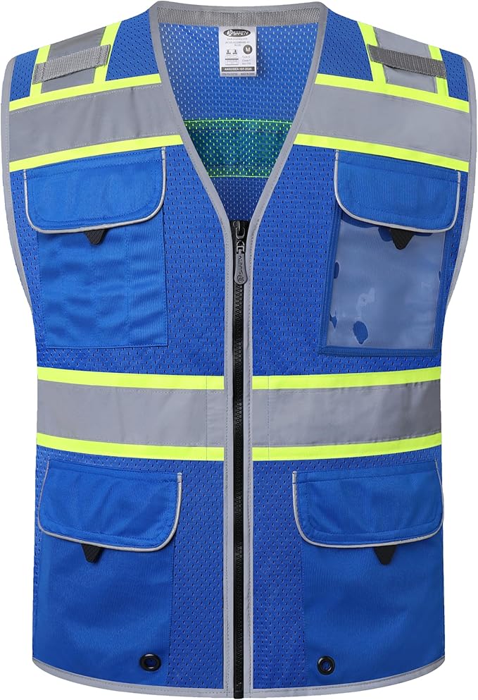 JKSafety Hi-Vis Unisex Surveyor Safety Vest Heavy Duty PPE Inner Pockets ANSI/ISEA Compliant