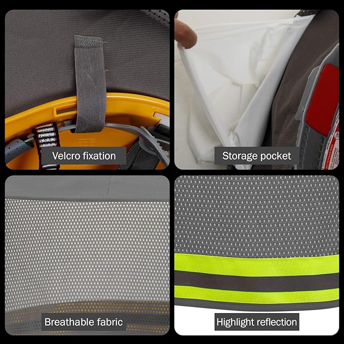 Hard Hat Sun Shade, High Visibility Sun Visor Neck Shade with Reflective Strip, Full Brim, Man & Woman (Hard Hat Not Included), Grey, 2 Pack