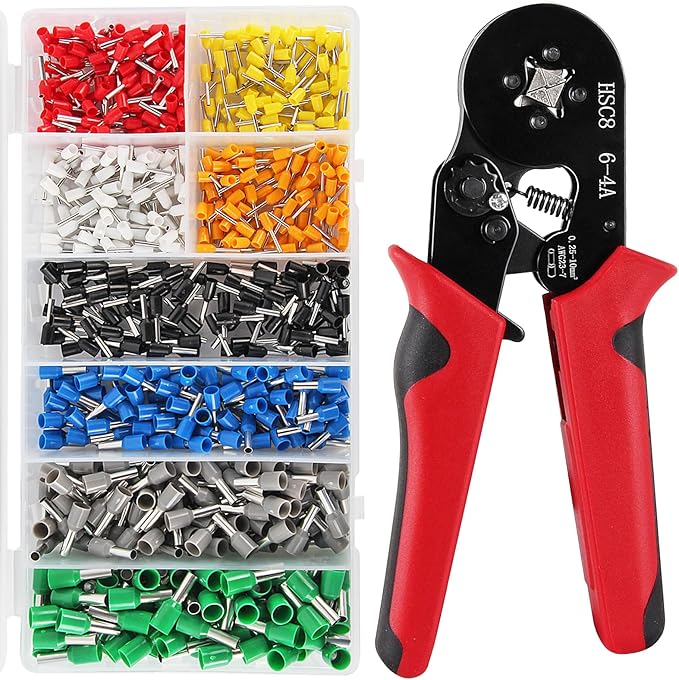 Ferrule Crimping Tool Kit, Crimper Plier with 800PCS Wire Ferrules Kit Wire End Terminals, Self-adjustable Ratchet Tool Set for AWG 23-7 Cable connectors, 0.25-10mm² (HSC8 6-4A + 800)