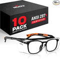 NoCry Safety Glasses Over Eyeglasses for Men and Women with Anti Scratch Lenses and Integrated Side Shields — Adjustable Temples with Anti-Slip Tips — 100% UV Protective Eyewear — ANSI Z87 (10-pack)