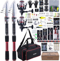 Goture Fishing Rod and Reel Combo, Red Telescopic Fishing Pole with Full Starter Kit & Carrier Bag, Portable 24T Travel Spinning Rod for Bass Trout, Freshwater Beginners Gift