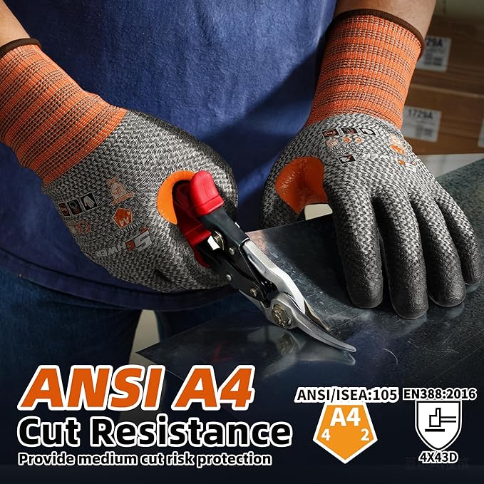 Schwer 12 Pairs Cut Resistant Work Gloves, CR3066 ANSI A4 Cut Proof Gloves with PU Coating, Touch-Screen, Non Slip, Reinforced Thumb, Wire & Fiberglass Free, Durable Working Gloves for Woodworking, S