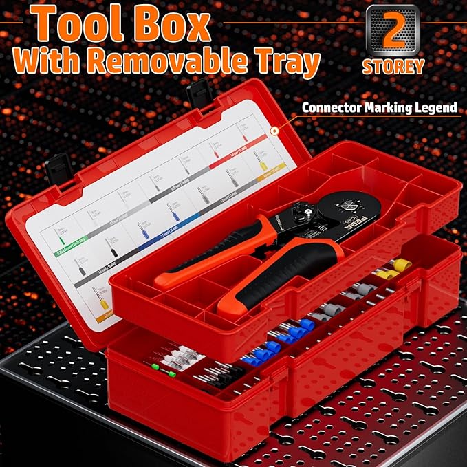 PEBA Hexagonal Ferrule Crimping Tool Kit, AWG 28-7 Self-Adjusting Ratchet Wire Crimper with 21 Sizes Tinned Copper Terminals (8/9/10/12mm), Hex Crimp Pliers for Professional Electrical Wiring